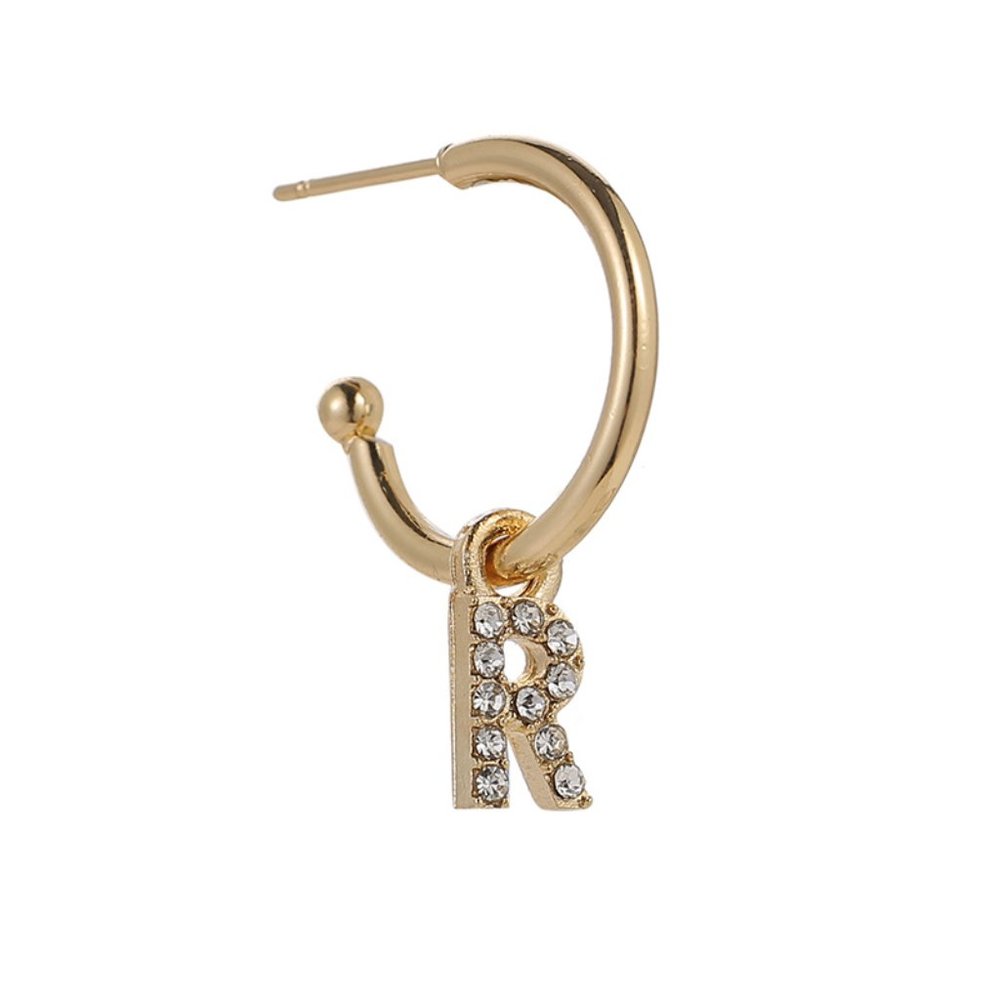 Gold Tone Alphabet Initial Earring Letter R 3 Pack